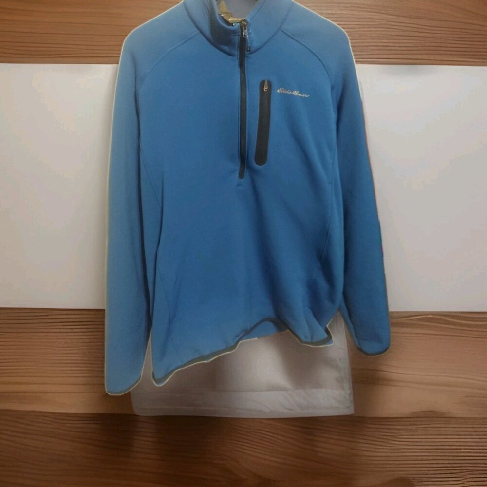 EDDIE BAUER Size LARGE Tall Outpace Flex Half Zip Mock Neck Fleece Top Blue Men